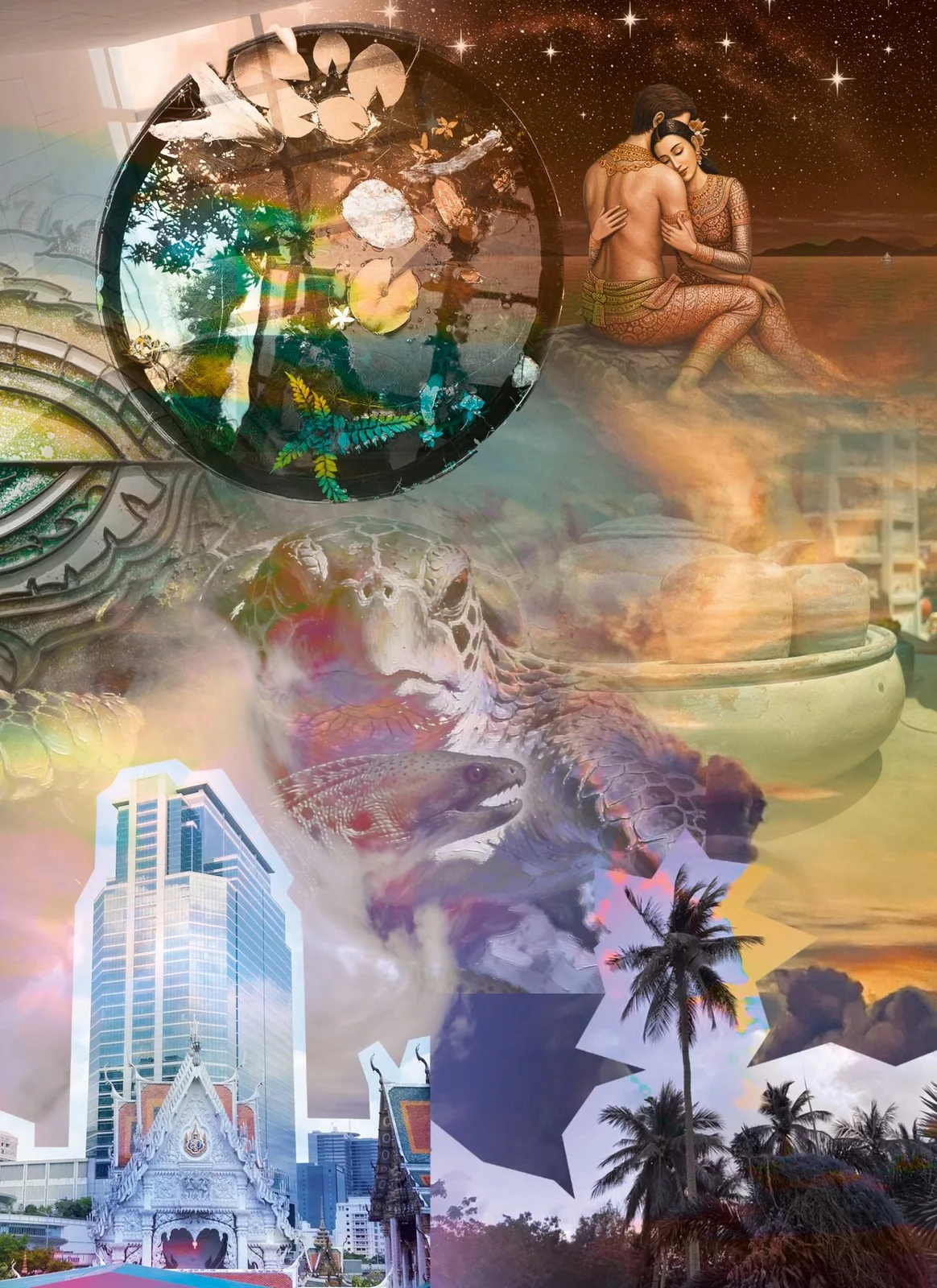 Mixed media art collage, Bangkok