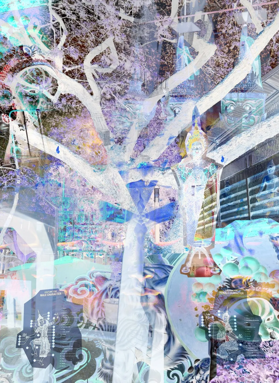 Mixed media art collage, Bangkok — Blue Edition