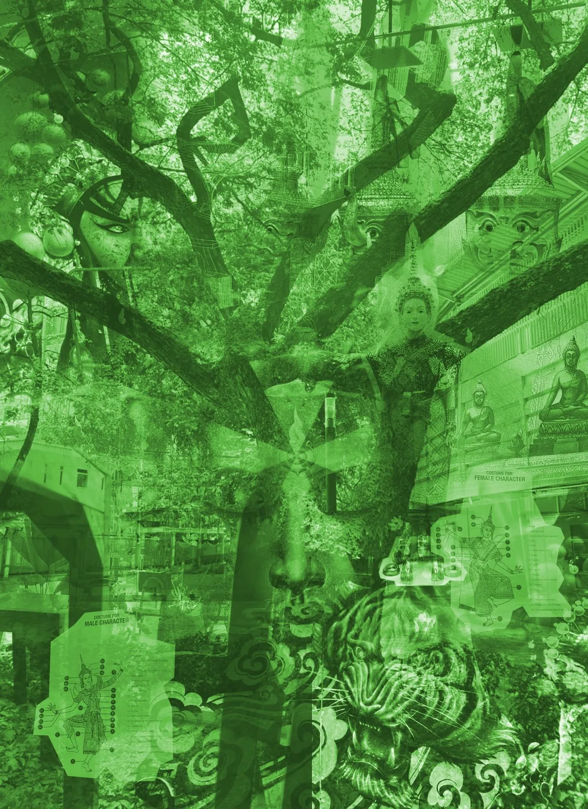 Mixed media art collage, Bangkok — Green Edition