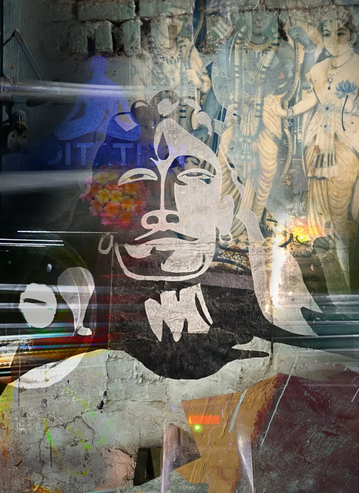 Mixed media art collage, Rishikesh