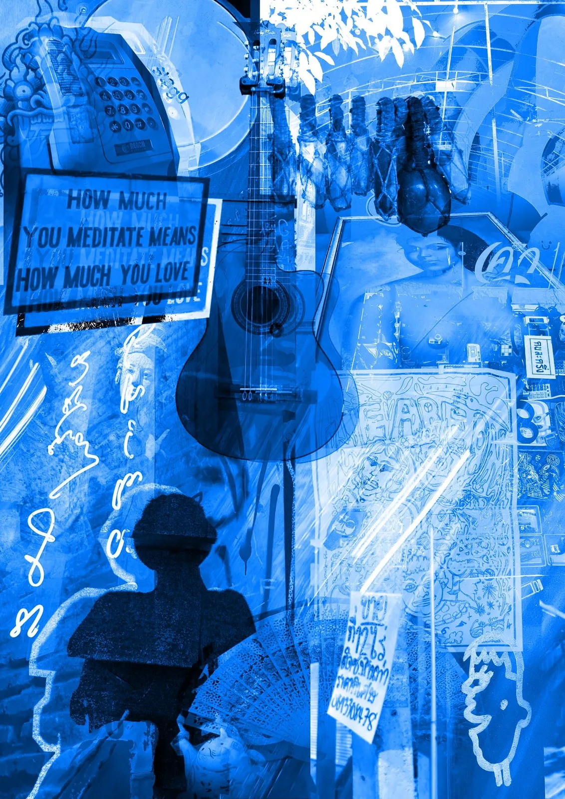 Mixed media art collage, Tbilisi — Blue Edition